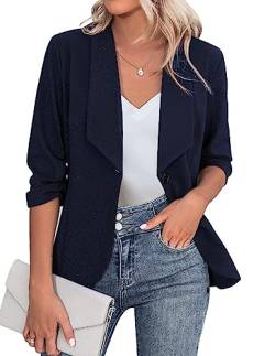 Zeagoo Business Blazer Damen Tailliert Einfarbig Longblazer Slim Fit Revers Geschäft Mantel Anzüge für Damen Navy L von Zeagoo