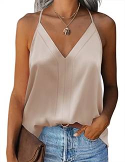 Zeagoo Cami Top Satin Damen Seidentop V Ausschnitt Oberteil Spaghettiträger Top Sexy Sommer Shirt Champagner L von Zeagoo