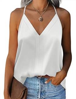 Zeagoo Cami Top Satin Damen Seidentop V Ausschnitt Oberteil Spaghettiträger Top Sexy Sommer ShirtLässige Weste Top Tanktop Frauen Tunika Weiß XS von Zeagoo