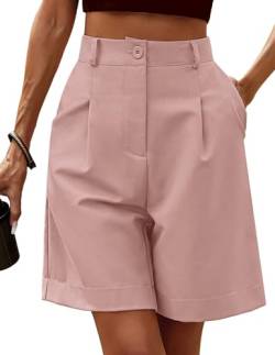 Zeagoo Cargo Shorts Damen Knielang Sommer Bermuda Kurz Hose Freizeitshorts Elastische Taille Arbeitshose mit Taschen Rosa XL von Zeagoo