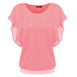 Zeagoo Chiffonbluse Damen Fledermaus Batwing Tunika T-Shirt Top Kurzarm Bluse Sommer Casual Shirt Hellrosa XL von Zeagoo