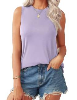 Zeagoo Damen Basic Top Ärmellose Sommer T Shirt Einfarbig Tank Top Rundhals Oberteile Weste Lila M von Zeagoo