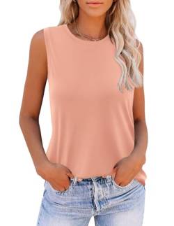 Zeagoo Damen Basic Top Ärmellose Sommer T Shirt Rosa Blusentop Einfarbig Tank Top Rundhals Oberteile Weste S von Zeagoo