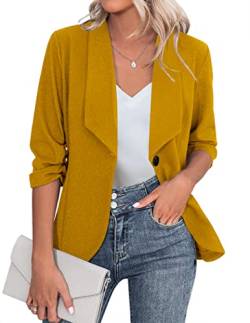 Zeagoo Damen Blazer Lang Elegant Business Blazer Anzug 3/4 Arm Offene Front Jacke Office Blazer von Zeagoo