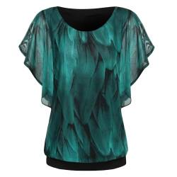 Zeagoo Damen Bluse Batwing Bluse Shirts Kurzarm Tunika Top Blumen 10 Mesh Oberteile Rundkragen T-Shirt Bluse Blumen 10 S von Zeagoo