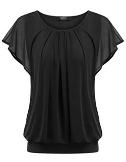 Zeagoo Damen Bluse Kurzarm Rundkragen Hemd Elegant Tunika Loose Tops Schwarz S von Zeagoo