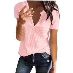 Zeagoo Damen Bluse weißes Oberteile Hemd sexy Kurzarm für Tops Blusen Damen Musselin Longbluse Casual Hemdbluse mit Taschen Rosa Größe-XL von Zeagoo