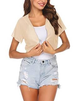 Zeagoo Damen Bolero Chiffon Kurzarm Bolerojacke Festlich Elegant Jacke Leicht Transparent Offene Strickjacke Cardigan für Sommer Beige M von Zeagoo