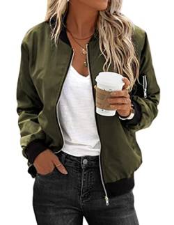 Zeagoo Damen Bomberjacke Casual Mantel Zip Up Outerwear Windbreaker mit Taschen S-XXL, Grün (Army Green), M von Zeagoo