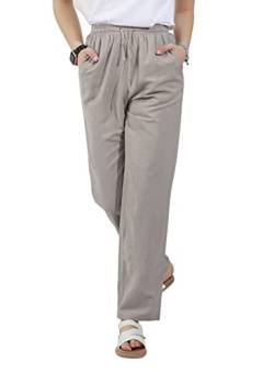 Zeagoo Damen Einfarbig Weite Hose Lang Elegant Leinenhose Sommer Palazzo Hohe Taille Strand Hose mit Taschen von Zeagoo