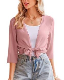 Zeagoo Damen Elegant Bolero Chiffon Jäckchen 3/4 Ärmel Front öffnen Strickjacke Einfarbig Cardigan Sommer Strand Rosa S von Zeagoo