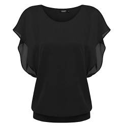 Zeagoo Damen Fledermausärmel Chiffon Bluse Kurzarm Rundhals T Shirt Einfarbig/Floral Sommer Lose lässig Mode Schwarz XL von Zeagoo