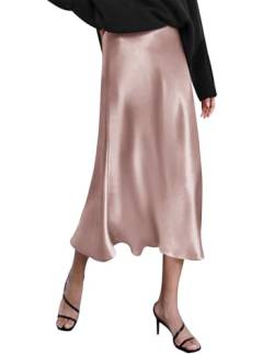 Zeagoo Damen High Waist Midi Satin Seide Rock Reißverschluss Casual Seidiger Business Bleistiftrock Party Rock Champagner L von Zeagoo