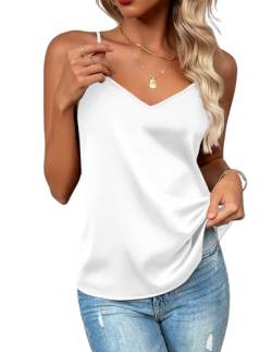 Zeagoo Damen Satin Tank Top Sommer Silk Cami Ärmellose Sexy Camisole T-Shirt Blusentop Basic Casual Tank Bluse Weiß M von Zeagoo