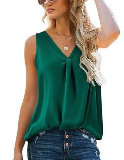 Zeagoo Damen Satin Tank Top Strap Basic Cami Sommer Weste Shirt Lässiges V-Ausschnitt Ärmellose Blusen Casual Tank Bluse Shirt Grün L von Zeagoo