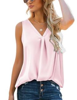 Zeagoo Damen Satin Tank Top Strap Basic Cami Sommer Weste Shirt Lässiges V-Ausschnitt Ärmellose Blusen Casual Tank Bluse Shirt Rosa S von Zeagoo