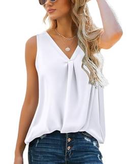 Zeagoo Damen Satin Tank Top Strap Basic Cami Sommer Weste Shirt Lässiges V-Ausschnitt Ärmellose Blusen Weiß XL von Zeagoo