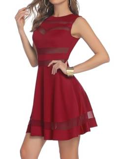 Zeagoo Damen Sexy Hohe Taille Partykleid Cocktailkleid Sommerkleid Bodycon MiniKleid mit Mesh Clubwear A-Linie Kleid L Weinrot von Zeagoo