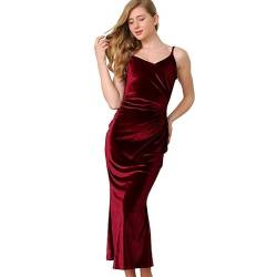 Zeagoo Damen Sexy Lounge Slip Langes Kleid Elegantes Hochzeitsgast ärmelloses rückenfreies Geripptes figurbetontes Maxikleid Weinrot S von Zeagoo