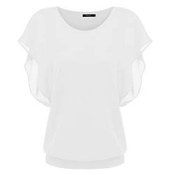 Zeagoo Damen Sommer Casual Loose Fit Kurzarm Fledermaus Batwing T-Shirt Shirt Chiffon Top Bluse, EU 40(Herstellergröße:L), Weiß von Zeagoo