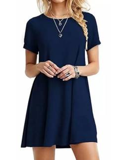 Zeagoo Damen Sommer Rundhals Kurzarm Tshirt Kleid Locker Midi Kleider Knielang Sommerkleid Strandkleid von Zeagoo