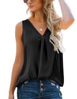 Zeagoo Damen Tank Top Sommer Casual Shirt Tops Ärmellose Blusentop V-Ausschnitt Weste Top Bluse Schwarz XL von Zeagoo