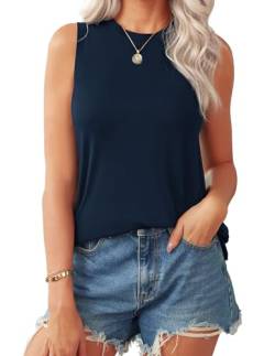 Zeagoo Damen Tanktop Ärmellose Sommer T Shirt Einfarbig Tops Rundhals Oberteile Basic Navy Blau XXL von Zeagoo