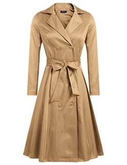 Zeagoo Damen Trenchcoats Zweireihiger Langer Mantel mit Gürtel, khaki, Medium von Zeagoo