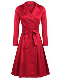Zeagoo Damen Trenchcoats Zweireihiger Langer Mantel mit Gürtel, rot, Medium von Zeagoo
