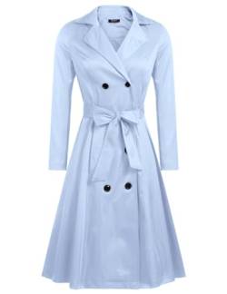 Zeagoo Damen Trenchcoats Zweireihiger langer Mantel mit Gürtel, Hell, blau, XL von Zeagoo