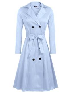 Zeagoo Damen Trenchcoats Zweireihiger langer Mantel mit Gürtel, Hell, blau, XXL von Zeagoo