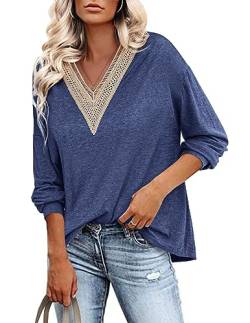 Zeagoo Damen Tshirt Langarm V Ausschnitt Elegant Sweatshirt Casual Locker Oberteile Dankelblau S von Zeagoo