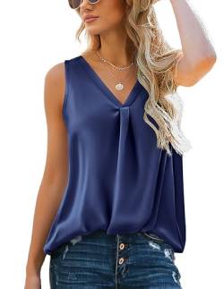 Zeagoo Damen V-Ausschnitt Tank Top Bluse Vest Crop Tops Shirt Chiffon Frauen Leibchen Bluse Camisole Shirt Cami Blau M von Zeagoo