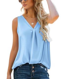 Zeagoo Damen V-Ausschnitt Tank Top Bluse Vest Crop Tops Shirt Chiffon Frauen Leibchen Bluse Camisole Shirt Cami Blau S von Zeagoo