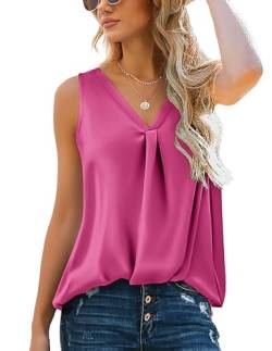 Zeagoo Damen V-Ausschnitt Tank Top Bluse Vest Crop Tops Shirt Chiffon Frauen Leibchen Bluse Camisole Shirt Cami Rot XL von Zeagoo