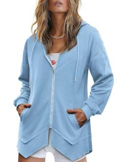 Zeagoo Damen Zip Up Hoodie Leichte Kapuzen-Sweatshirts Casual Hoodies mit Taschen, Hell, blau, XL von Zeagoo