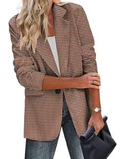 Zeagoo Lässige Damen-Blazer, Taschen, lange Ärmel, vorne offen, Arbeitsjacke, Revers, Knopf, langer Blazer für Bussiness, Kariert, Rot und Schwarz, XXL von Zeagoo