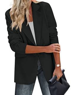 Zeagoo Lässige Damen-Blazer, Taschen, lange Ärmel, vorne offen, Arbeitsjacke, Revers, Knopf, langer Blazer für Bussiness, Schwarz, XXL von Zeagoo