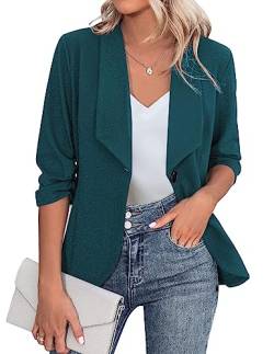 Zeagoo Longblazer Damen Elegant Business Revers Jacke Sportlich Blazer mit Faltigen Ärmeln für Arbeit Büro Freizeit Dunkel Grün L von Zeagoo