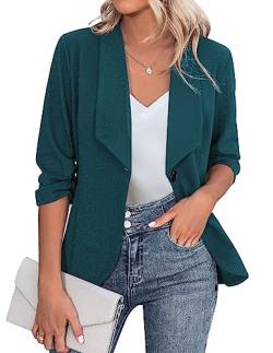 Zeagoo Longblazer Damen Elegant Business Revers Jacke Sportlich Blazer mit Faltigen Ärmeln für Arbeit Büro Freizeit Dunkel Grün XL von Zeagoo