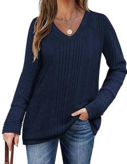 Zeagoo Pullover Damen Langarm V-Ausschnitt Freizeit T Shirts Blusen Sweatshirts Tunika Tops für den Winter Blau S von Zeagoo