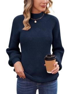 Zeagoo Rollkragenpullover Damen Grobstrick Pullover Strickpullover Herbst Winter Langarm Rollkragen Sweatshirt Pulli Warm Casual Strick Sweater Oberteile Navy blau M von Zeagoo