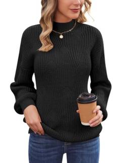 Zeagoo Rollkragenpullover Damen Grobstrick Pullover Strickpullover Herbst Winter Langarm Rollkragen Sweatshirt Pulli Warm Casual Strick Sweater Oberteile Schwarz S von Zeagoo