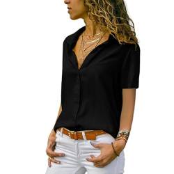 Zeagoo Satin Bluse Langarm Elegant Satinblusen Für Damen Glänzend Business Oberteile Oversize Seidenbluse Mit Knöpfen Hemd Einfarbig Tops Schwarz L von Zeagoo