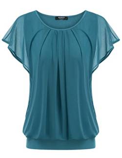 Zeagoo Shirt Damen Kurzarm Batwing Sommer Chiffon Bluse Elegant Tunika flatternd Hemd Loose Fit Türkisblau M von Zeagoo