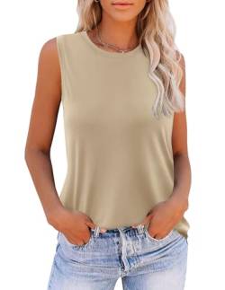 Zeagoo Tank Top Damen Ärmellose Sommer T Shirt Einfarbig Blusentop Basic Rundhals Oberteile Weste Khaki XL von Zeagoo