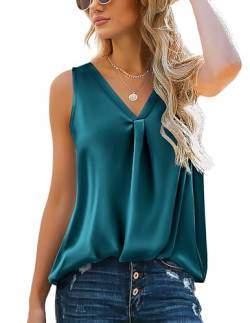 Zeagoo Tank Top Damen Sommer Satin V-Ausschnitt Ärmelloses Top Lockere Oberteile Elegant Tunika Shirts Cami Crop Top Lässiges Grün S von Zeagoo