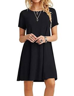 Zeagoo Tshirt Kleid Elegant Sommer Casual Einfarbig Kurzes Kleid Midikleid Freizeitkleider Mode Dress Sommerkleid Strandkleid von Zeagoo