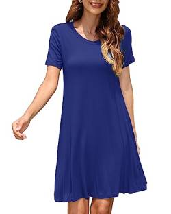 Zeagoo Tshirt Kleid Elegant Sommer Casual Einfarbig Kurzes Kleid Midikleid Freizeitkleider Mode Dress Sommerkleid Strandkleid von Zeagoo