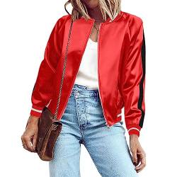 Zeagoo Women Long Sleeve Zip Up Satin Vintage Baseball Bomber Jacket With Pocket Red XL von Zeagoo